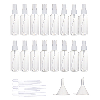 80ml Transparent PET Plastic Perfume Spray Bottle Sets, with PP Plastic Funnel Hopper and PE Plastic Dropper, Round Shoulder, Clear, 128.5x36.5mm, Capacity: 80ml, 32pcs/set