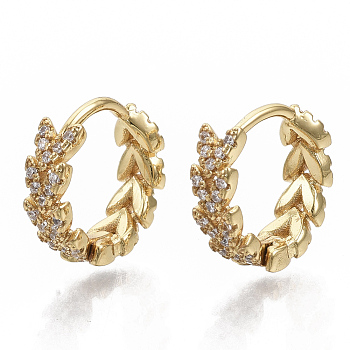 Brass Micro Pave Cubic Zirconia Huggie Hoop Earring, Flower Ring, Real 18K Gold Plated, 13.5x4mm, Pin: 1mm