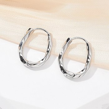 Brass Twist Hoop Earrings, Platinum, 17.5x2.5x13.5mm