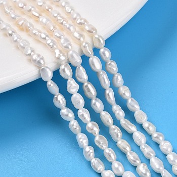 Natural Cultured Freshwater Pearl Beads Strands, Baroque Keshi Pearl Beads, Two Sides Polished, Creamy White, 5~6x3~4x3~4mm, Hole: 0.5mm, about 33~34pcs/strand, 7.09~7.32''(18~18.6cm)