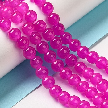 Baking Painted Imitation Jade Glass Round Bead Strands, Magenta, 8.5~9mm, Hole: 1.5mm, about 100~105pcs/strand, 31.8 inch