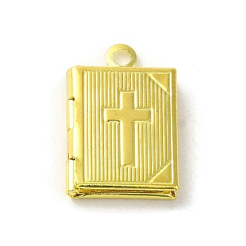 Rack Plating Brass Lcoket Pendants, Real 18K Gold Plated, Long-Lasting Plated, Cadmium Free & Lead Free, Cross, Book, 17x11x3mm, Hole: 1.6mm, Inner Diameter: 9.5x6mm