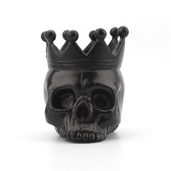 Halloween Theme Resin Candle Holder, Skull, for Wedding, Festival, Party & Windowsill, Home Decoration, Electrophoresis Black, 80x63x80mm