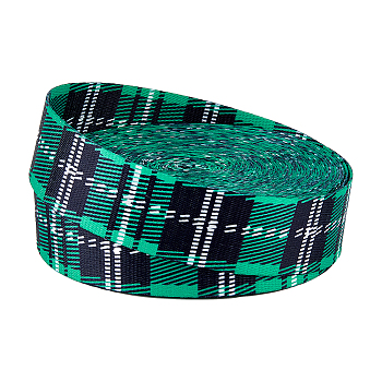 Polyester Ribbons, Jacquard Ribbon, Tyrolean Ribbon, Stripe Pattern, Green, 1-1/2 inch(38mm), about 15 yards/roll