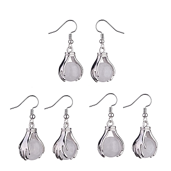 Natural Quartz Crystal Palm Dangle Earrings, Platinum Brass Jewelry for Women, 38.5mm, Pin: 0.6mm