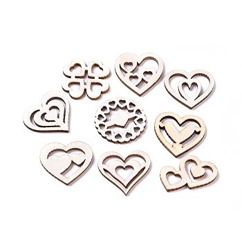 Laser Cut Wood Shapes, Unfinished Wooden Embellishments, Poplar Wood Cabochons, Heart, Blanched Almond, 19.5~27.5x28.5~29.5x2.5mm, about 100pcs/bag