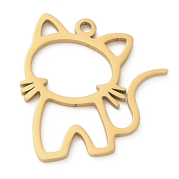 5Pcs 201 Stainless Steel Pendants, Laser Cut, Cat Charm, Golden, 17x16x1mm, Hole: 1.2mm