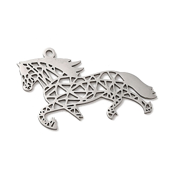 201 Stainless Steel Pendants, Pony, Stainless Steel Color, 22x36.5x1mm, Hole: 1.6mm