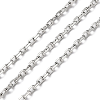 304 Stainless Steel Faceted Cable Chains, Soldered, with Spool, Stainless Steel Color, 3x2x0.5mm, about 32.81 Feet(10m)/Roll