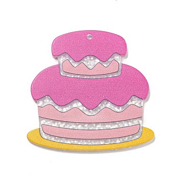 Acrylic Pendants, Cake, Pink, 38x39x2mm, Hole: 1.6mm