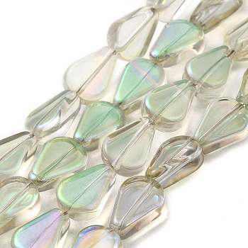 Glass Beads Strands, Teardrop, Aquamarine, 11x7.5x4mm, Hole: 0.8mm, about 75~80pcs/strand, 32.28~33.86 inch(82~86cm)