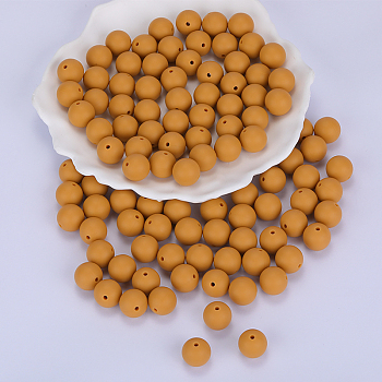 Round Silicone Focal Beads, Chewing Beads For Teethers, DIY Nursing Necklaces Making, Dark Goldenrod, 15mm, Hole: 2mm