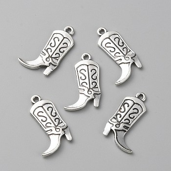 Tibetan Style Alloy Pendant, Boot Charms, Antique Silver, 26x15.5x2mm, Hole: 1.6mm