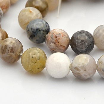 Natural Bamboo Leaf Agate Round Beads Strands, 10mm, Hole: 1mm, about 37pcs/strand, 15.5 inch