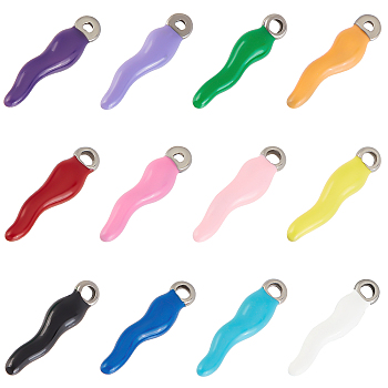 12Pcs 12 Colors Ion Plating(IP) 304 Stainless Steel Pendants, Enamelled Sequins, Horn of Plenty/Italian Horn Cornicello, Mixed Color, 17.5x4.5x3.5mm, Hole: 1mm, 1pc/color