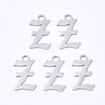 201 Stainless Steel Pendants, Laser Cut, Old English, Alphabet, Stainless Steel Color, Letter.Z, 17x10x1mm, Hole: 2mm
