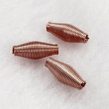 Steel Spring Beads, Coil Beads, Rice, Red Copper, about 4mm wide, 9mm long, hole: 1mm