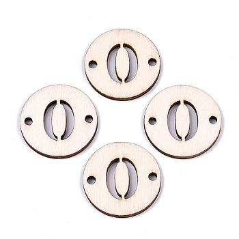 Unfinished Natural Poplar Wood Links Connectors, Laser Cut, Flat Round with Number, Num.0, 29.5x2.5mm, Hole: 2.5mm