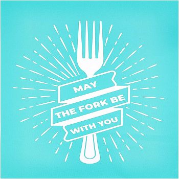 Self-Adhesive Silk Screen Printing Stencil, for Painting on Wood, DIY Decoration T-Shirt Fabric, MAY THE FORK BE WITH YOU, Sky Blue, 28x22cm