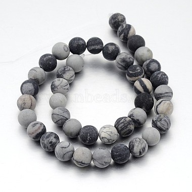 Esmerilado redondo natural piedra de seda negro / hebras de cuentas netstone(G-J338-14-10mm)-2