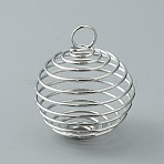 Carbon Steel Spiral Bead Cage Pendants, Hollow Spring Ball Charms, Platinum, 28x25mm, Hole: 5mm(IFIN-WH0027-47C-P)