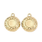 304 Stainless Steel Pendant Cabochon Settings, Flat Round, Ion Plating(IP), Real 18K Gold Plated, Tray: 10mm, 24.5x20x4mm, Hole: 2.5mm(STAS-I358-01G)