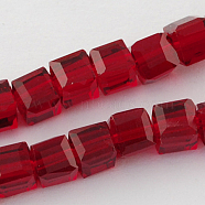 Glass Bead Strands, Faceted, Cube, Dark Red, 7~8x7~8x7~8mm, Hole: 1.5mm, about 97~100pcs/strand, 70~71cm(GLAA-R041-8x8mm-02)
