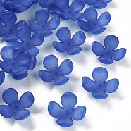 Frosted Acrylic Bead Caps, 4-Petal, Flower, Royal Blue, 27x27x11mm, Hole: 1.8mm, about 276pcs/500g(MACR-S371-06A-751)