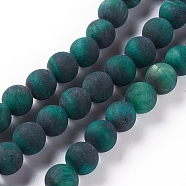 Natural Tiger Eye Beads Strands, Dyed & Heated , Frosted, Round, Green, 8mm, Hole: 1.2mm, about 46~49pcs/strand, 14.7~15.3 inch(37.5~39cm)(G-F616-01D-8mm)