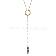 Natural & Synthetic Mixed Gemstone Rondelle Lariat Necklaces, Chakra Theme Necklace with 304 Stainless Steel Cable Chains, Golden, 16.06 inch(40.8cm)(NJEW-JN04640)