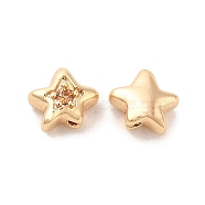 Brass Cubic Zirconia Beads, Star, Real 18K Gold Plated, Orange, 7x8x4mm, Hole: 1mm(KK-Q773-01G-05)
