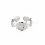304 Stainless Steel Open Cuff Finger Ring Cabochon Settings, Oval with Flat Round, Stainless Steel Color, US Size 10 1/4(19.9mm), Tray: 3mm(STAS-S119-161P)