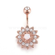 Piercing Jewelry, Brass Cubic Zirciona Navel Ring, Belly Rings, with 304 Stainless Steel Bar & Synthetic Opal, Rose Gold, 26.5x16mm, Bar: 15 Gauge(1.5mm), Bar Length: 3/8"(10mm)(AJEW-EE0006-87RG)