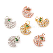 Brass Micro Pave Cubic Zirconia Charms, with Jump Ring, Gap Flat Round, Clear & Green, Mixed Color, 12.5x10.5x2.5mm, Jump Ring: 4x0.6mm, Hole: 2.5mm(KK-I672-48)