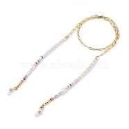 Brass Eyeglasses Chains, Neck Strap for Eyeglasses, with Polymer Clay Heishi Beads, Glass Beads, Plastic Beads, Natural Howlite Beads, 304 Stainless Steel Lobster Claw Clasps and Rubber Loop Ends, 31.89 inch(81cm)(AJEW-EH00214-02)