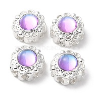 Rack Plating Alloy Beads, with Glass, Cadmium Free & Lead Free, Flower, Silver, 10.5~11x7mm, Hole: 1.8mm(PALLOY-F303-01S)