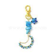 Moon Glass Seed Pendant Decorations, Synthetic Turquoise Chip Beads & Star Glass Charms for Bag Key Chain Ornaments, 94.5mm(HJEW-MZ00065-03)