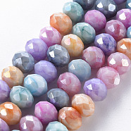 Opaque Baking Painted Glass Beads Strands, Imitation Stones, Faceted, AB Color Plated, Rondelle, Colorful, 8x6mm, Hole: 1.2mm, about 63~64pcs/strand, 15.87 inch~16.14 inch(40.3~41cm)(X-EGLA-N006-010A-B09)