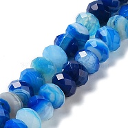 Natural Banded Agate/Striped Agate Beads Strands, Dyed & Heated, Faceted Rondelle, Blue, 8~8.5x5~5.5mm, Hole: 1mm, about 72pcs/strand, 15.24~15.35''(38.7~39cm)(G-E605-A02-02B)