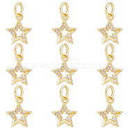 14Pcs Brass Micro Pave Cubic Zirconia Charms, with Jump Ring, Long-Lasting Plated, Star Charm, Real 18K Gold Plated, 11x8x2mm, Hole: 3mm(ZIRC-BBC0002-21)