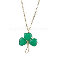 Natural Malaysia Jade Dyed Shamrock Pendant Necklace, Brass Jewelry for Women, Golden, 17.91 inch(45.5cm)(NJEW-JN05023-02)