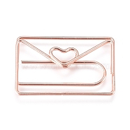 Envelope with Heart Shape Iron Paperclips, Cute Paper Clips, Funny Bookmark Marking Clips, Rose Gold, 19x30x3.5mm(TOOL-L008-018RG)