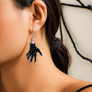 Halloween Cartoon Acrylic Hand Dangle Earrings for Women, Daily Wear Jewelry, Platinum, Black, 68x30mm(QK1762-3)