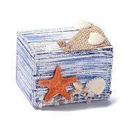 Wood Box, Flip Cover Box, with Resin Starfish, Rectangle, Coral, 6.2x7.5x6.4cm(CON-K013-03)