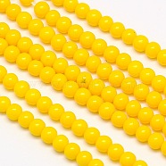 Eco-Friendly Round Baking Paint Glass Beads Strands, Cotton Cord Threaded, Yellow, 4~4.5mm, Hole: 0.7~1.1mm, about 104pcs/strand, 15 inch(HY-A003-4mm-RV03)