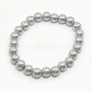 Stretchy Glass Pearl Bracelets, with Elastic Cord, Silver, 6x55mm(BJEW-D068-6mm-13)