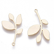Brass Pendants, Nickel Free, Leafy Branches, Real 18K Gold Plated, 24x14x1mm, Hole: 1.2mm(X-KK-N231-52-NF)