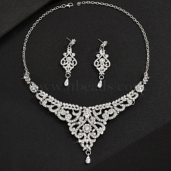 Brass Rhinestone Pendant Necklaces & Earring Sets for Women, Teardrop, Crystal, 300mm(WG00284-05)