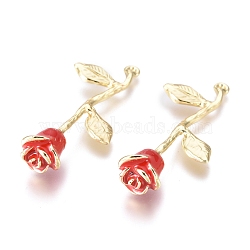 Alloy Pendants, with Enamel, Big Rose Flower, Golden, Red, 38x17x9mm, Hole: 1.2mm(ENAM-R053-004B)