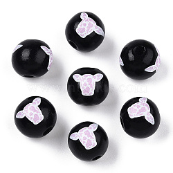 Spray Painted Natural Wood European Beads, Cow Print Round Large Hole Beads, Lead Free, Plum, 16mm, Hole: 4mm(WOOD-TAC0002-81B)